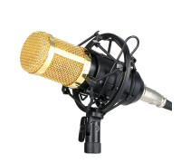Конденсаторный микрофон BM-800, металлический держатель паук, ветрозащита, кабель XLR - mini-jack 3.5 mm, черно-золотой
