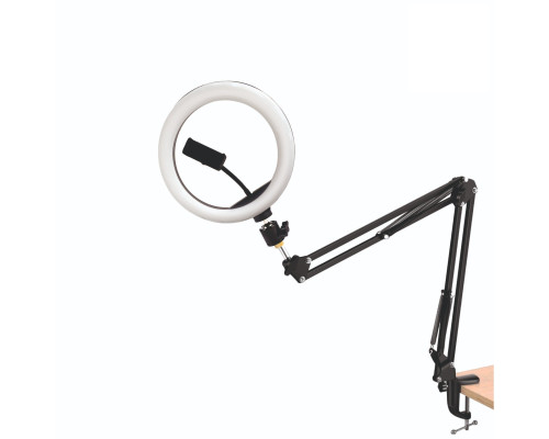 Кольцевая лампа на усиленной стойке ST-3530, с держателем телефона, шарниром, диаметр 30 см