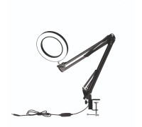 Лампа лупа светодиодная LN-22N на струбцине, настольная, черная