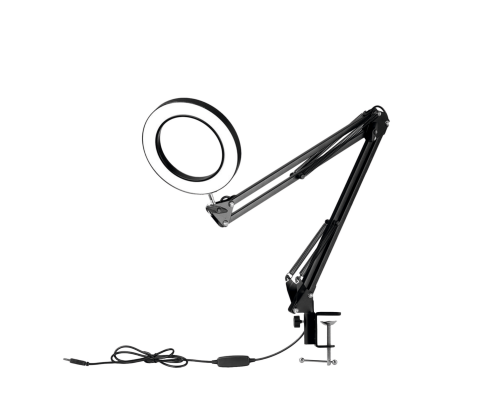 Лампа лупа светодиодная LN-33N на струбцине, настольная, черная