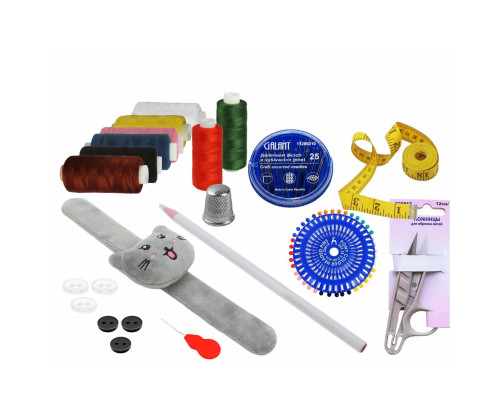 Детский набор НК02 для ручного шитья «школьный», 85 предметов (нитки, иголки, ножницы, наперсток, игольница, булавки и др.)