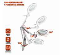 Настольная светодиодная лампа лупа LN-33W1 белая на пантографе без струбцины
