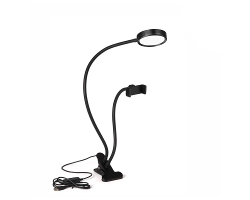 Гибкая светодиодная лампа SL-09 на прищепке с держателем телефона и поворотом на 360 градусов, чёрная