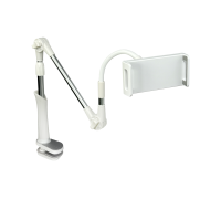 Настольный складной белый держатель DGS-25W для телефона или планшета до 25 см с гибкой основой на струбцине