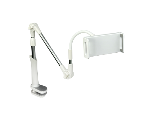 Настольный складной белый держатель DGS-25W для телефона или планшета до 25 см с гибкой основой на струбцине
