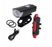 Фонарь велосипедный со встроенным аккумулятором и USB кабелем, велофонарь передний и задний