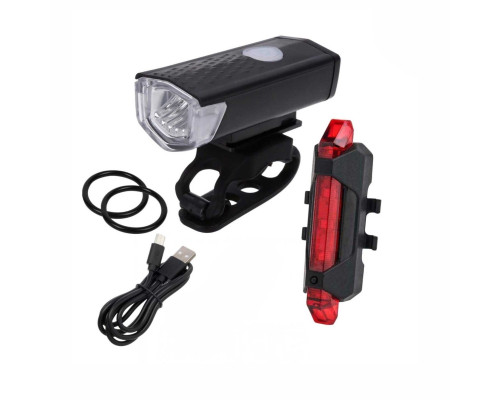 Фонарь велосипедный со встроенным аккумулятором и USB кабелем, велофонарь передний и задний