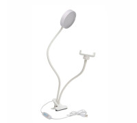 Гибкая светодиодная лампа SLW-06 на прищепке с держателем телефона и поворотом на 360 градусов, белая