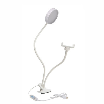 Гибкая светодиодная лампа SLW-06 на прищепке с держателем телефона и поворотом на 360 градусов, белая