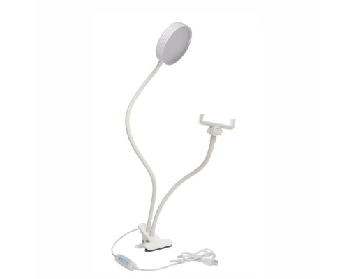 Гибкая светодиодная лампа SLW-06 на прищепке с держателем телефона и поворотом на 360 градусов, белая