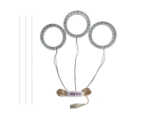 Фитосветильник для растений: 3 лампы на прозрачной ножке с регулировкой яркости, розовый свет