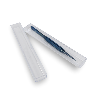 Пинцет монтажный, прямой тонкий 140 мм, цвет голубой, в коробочке