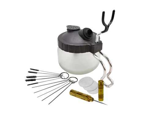 Набор для чистки аэрографа: банка-очиститель, игла, ершики