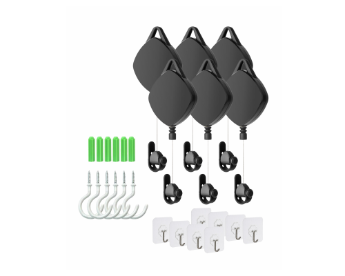 Комплект из 6 подвесов для проводов, 8 крючков на липучке, 6 крючков-шурупов+6 дюбелей