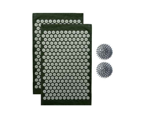 Комплект: 2 коврика однослойных оливковый+ 2 серых мяча массажных