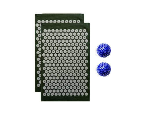 Комплект: 2 коврика однослойных оливковый+2 синих мяча массажных