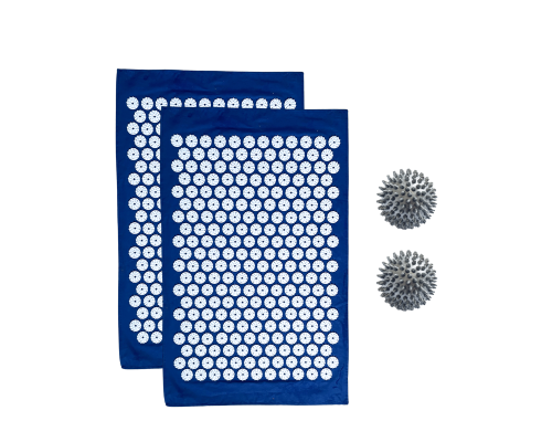 Комплект: 2 коврика однослойных синий+ 2 серых мяча массажных