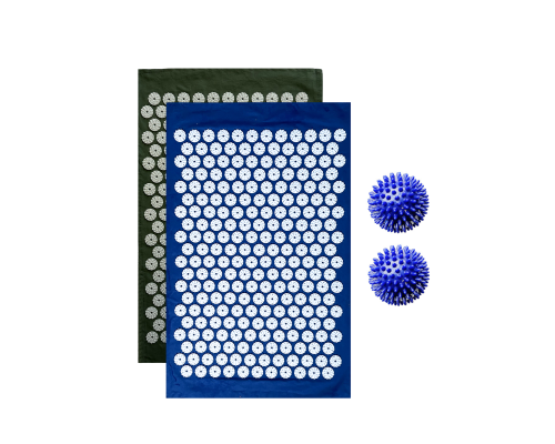 Комплект: 2 коврика однослойных синий и оливковый +2 синих мяча массажных