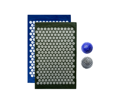 Комплект: 2 коврика однослойных синий и оливковый +2 мяча синий и серый массажных