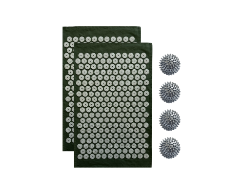 Комплект: 2 коврика однослойных оливковый + 4 серых мяча массажных