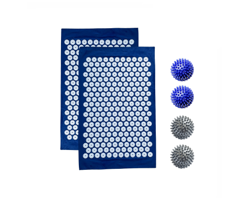 Комплект: 2 коврика однослойных синий+4 мяча (2 синих и 2 серых) массажных