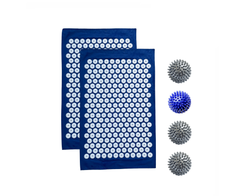 Комплект: 2 коврика однослойных синий+4 мяча (1 синий и 3 серых) массажных