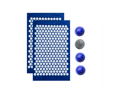 Комплект: 2 коврика однослойных синий+4 мяча (3 синих и 1 серый) массажных