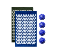 Комплект: 2 коврика однослойных синий и оливковый +4 синих мяча массажных