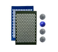 Комплект: 2 коврика однослойных синий и оливковый +4 мяча (1 синий и 3 серых) массажных