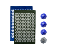 Комплект: 2 коврика однослойных синий и оливковый +4 мяча (3 синих и 1 серый) массажных