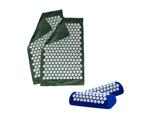 Комплект: 2 подушки синие с поролоном+2 коврика однослойных оливковых