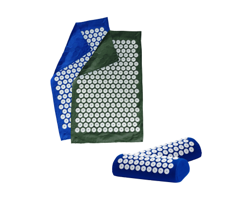 Комплект: 2 подушки синие с поролоном+2 коврика однослойных синий+оливковый