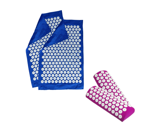 Комплект: 2 подушки фиолетовые с поролоном+2 коврика однослойных синих