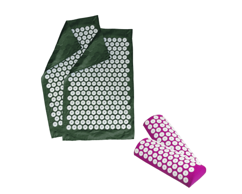 Комплект: 2 подушки фиолетовые с поролоном+2 коврика однослойных оливковых