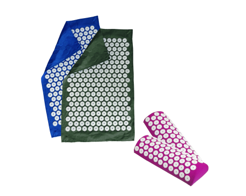 Комплект: 2 подушки фиолетовые с поролоном+2 коврика однослойных синий+оливковый