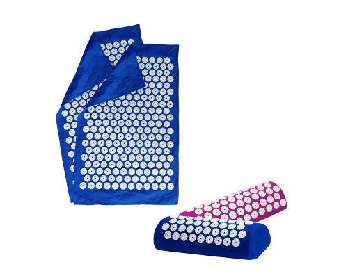 Комплект: 2 подушка синяя+фиолетовая+2 коврика однослойных синих