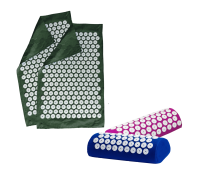 Комплект: 2 подушка синяя+фиолетовая+2 коврика однослойных оливковых