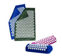 Комплект: 2 подушка синяя+фиолетовая+2 коврика однослойных синий+оливковый