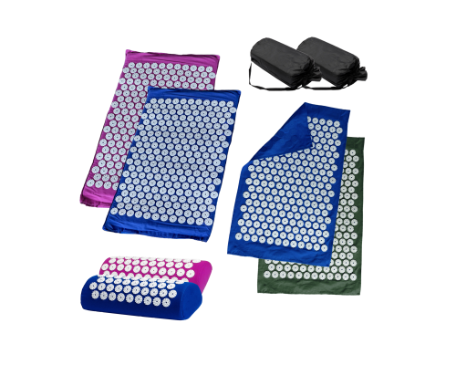 Комплект: 2 Аппликатора Кузнецова комплект СИНИЙ+ФИОЛЕТОВЫЙ (2 подушки +2 коврика ) +2 ЧЕХЛА +2 коврика однослойных синий+оливковый