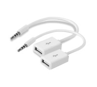 Кабель белый 3.5mm AUX АУДИО 4 pin - USB 2.0, в комплекте 2 шт.