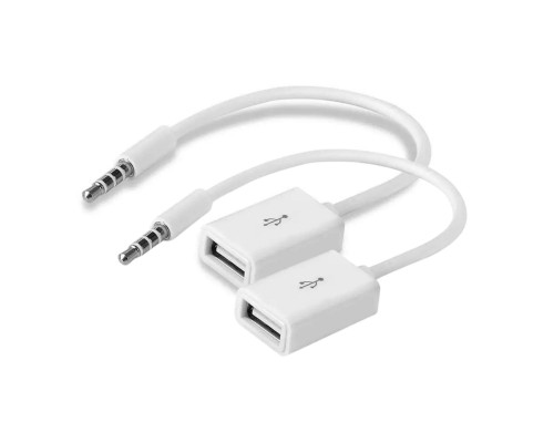 Кабель белый 3.5mm AUX АУДИО 4 pin - USB 2.0, в комплекте 2 шт.