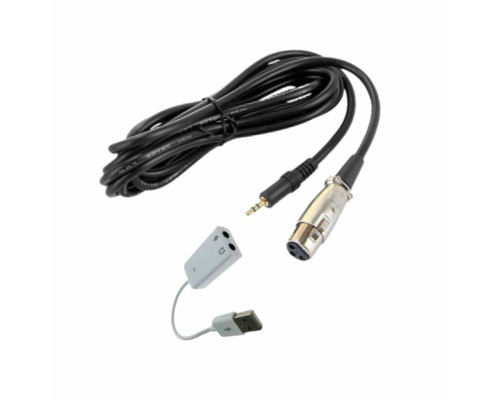 Кабель XLR-Jack 3.5 для микрофона 10.0 м и адаптер с двумя разъемами mini-jack 3.5 мм, 9 см