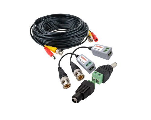 Кабель комбинированный для видеонаблюдения BNC/DC-BNC/DC, 5 метров, с VTT HD UTP BALUN приемо-передатчиками по витой паре AHD/CVI/TVI с переходниками DC (папа) и DC (мама) с клеммными колодками