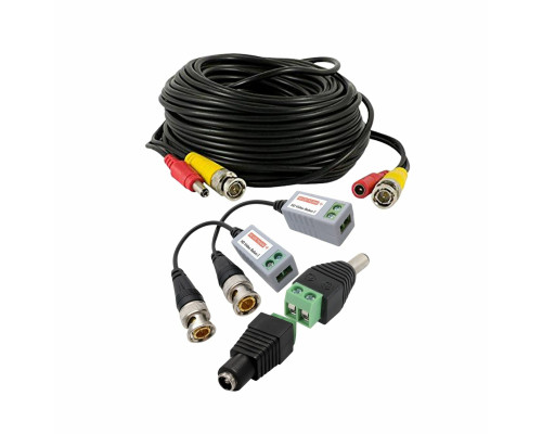 Кабель комбинированный для видеонаблюдения BNC/DC-BNC/DC, 20 метров, с VTT HD UTP BALUN приемо-передатчиками по витой паре AHD/CVI/TVI с переходниками DC (папа) и DC (мама) с клеммными колодками