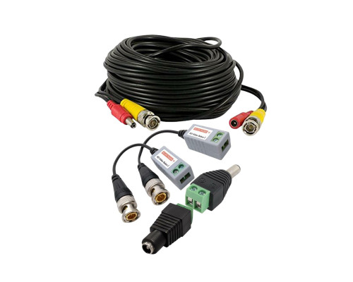 Кабель комбинированный для видеонаблюдения BNC/DC-BNC/DC, 40 метров, с VTT HD UTP BALUN приемо-передатчиками по витой паре AHD/CVI/TVI с переходниками DC (папа) и DC (мама) с клеммными колодками