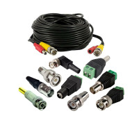 Комплект для видеонаблюдения: кабель BNC/DC - BNC/DC, 20 м, с переходниками BNC, RCA, DC с клеммной колодкой