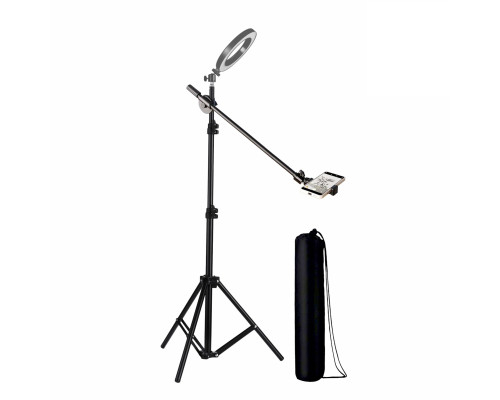 Напольная стойка для кольцевой лампы LS-G17-C на усиленном штативе (LS8806) для съемки сверху с держателем для телефона и сумкой чехлом для переноски