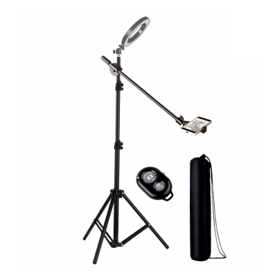 Напольная стойка для кольцевой лампы LS-G17-CВ на усиленном штативе (LS8806) для съемки сверху с держателем для телефона, сумкой-чехлом и кнопкой Bluetooth