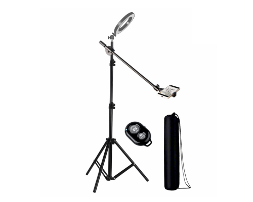 Напольная стойка для кольцевой лампы LS-G17-CВ на усиленном штативе (LS8806) для съемки сверху с держателем для телефона, сумкой-чехлом и кнопкой Bluetooth