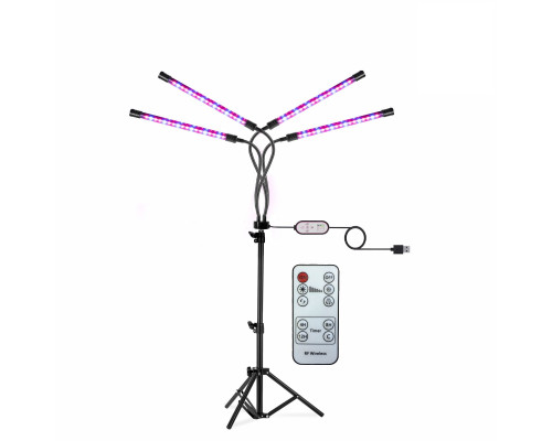 Фитолампа светодиодная, светильник для растений на штативе FL-JBH-RC с пультом на проводе и пультом ДУ, 4 панели